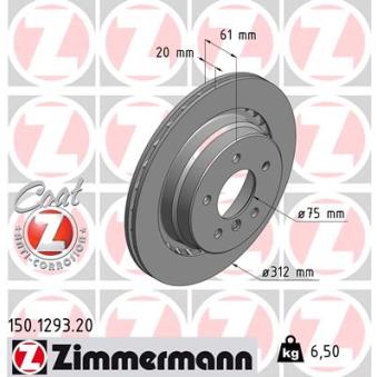 Disque de frein arrière droit ZIMMERMANN 150.1293.20 pour BMW Z3 M 3.2 - 321cv
