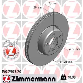 Jeu de 2 disques de frein avant ZIMMERMANN 150.2903.20 pour FORD MONDEO 320 i Efficient Dynamics - 170cv