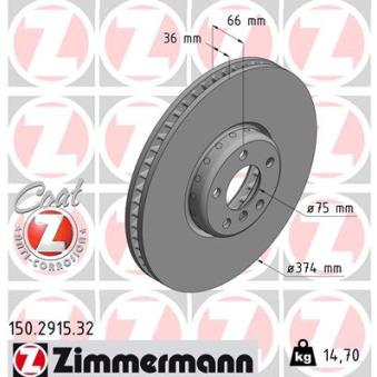 Disque de frein avant droit ZIMMERMANN OEM 34116783778
