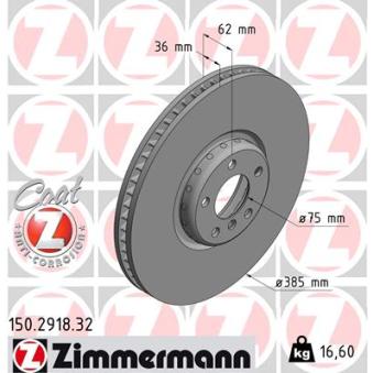 Disque de frein avant droit ZIMMERMANN 150.2918.32 pour BMW X6 M 50 d - 381cv
