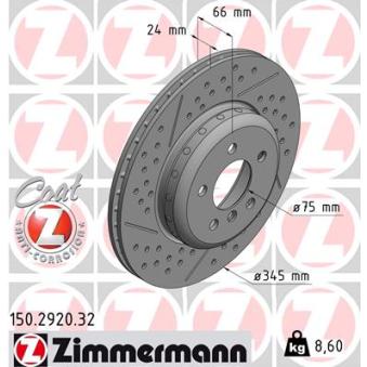 Jeu de 2 disques de frein arrière ZIMMERMANN OEM 34206797600 Jeu de 2 disques de frein arrière ZIMMERMANN OEM 34206797600