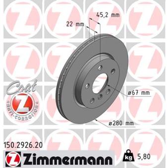 Jeu de 2 disques de frein avant ZIMMERMANN 150.2926.20 pour MINI MINI One First - 75ch