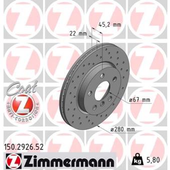 Jeu de 2 disques de frein avant ZIMMERMANN 150.2926.52 pour MINI MINI One First - 75ch