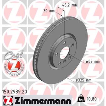 Jeu de 2 disques de frein avant ZIMMERMANN 150.2939.20 pour MINI MINI John Cooper Works - 231cv