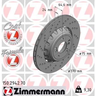 Disque de frein arrière gauche ZIMMERMANN OEM 34212284811
