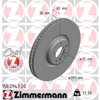 Disque de frein avant gauche ZIMMERMANN OEM 34116789069