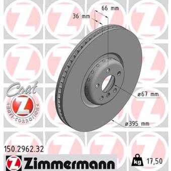 Disque de frein arrière gauche ZIMMERMANN 150.2962.32 pour BMW X5 xDrive 45 e Plug-in-Hybrid - 394cv