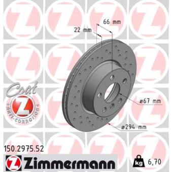 Jeu de 2 disques de frein avant ZIMMERMANN 150.2975.52 pour BMW Série 3 316 d Mild-Hybrid - 116cv