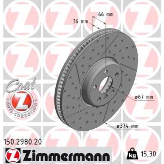 Disque de frein arrière gauche ZIMMERMANN 150.2980.20 pour BMW Série 3 320 d - 190cv