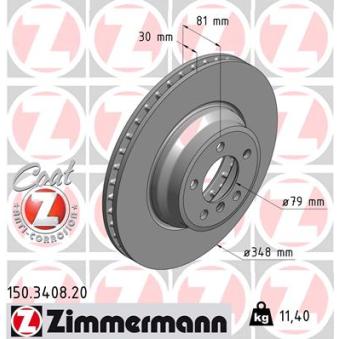 Jeu de 2 disques de frein avant ZIMMERMANN 150.3408.20 pour BMW Série 6 645 Ci - 333cv
