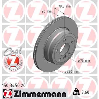 Jeu de 2 disques de frein arrière ZIMMERMANN 150.3450.20 pour BMW X5 xDrive 30 d - 211cv