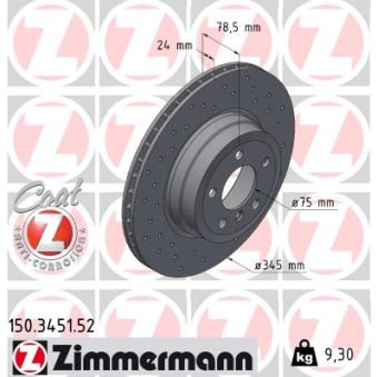 Jeu de 2 disques de frein arrière ZIMMERMANN OEM 34216886480