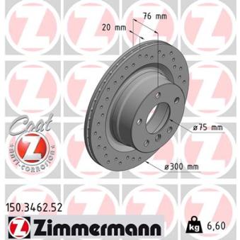 Jeu de 2 disques de frein arrière ZIMMERMANN OEM 34216855005