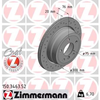 Jeu de 2 disques de frein arrière ZIMMERMANN 150.3463.52 pour BMW Série 1 123 d - 204cv