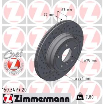 Jeu de 2 disques de frein arrière ZIMMERMANN 150.3477.20 pour BMW Série 3 325 d - 204cv