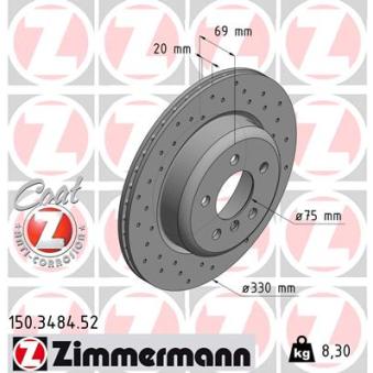 Jeu de 2 disques de frein arrière ZIMMERMANN [150.3484.52]