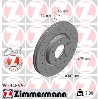 Jeu de 2 disques de frein avant ZIMMERMANN 150.3486.52 pour MINI MINI PACEMAN Cooper S ALL4 - 190cv