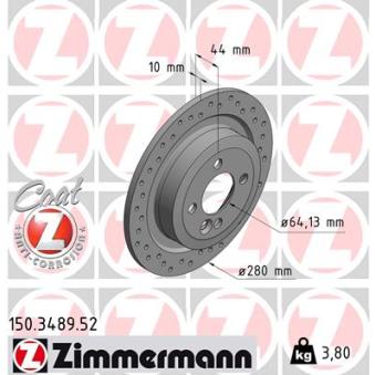Jeu de 2 disques de frein arrière ZIMMERMANN 150.3489.52 pour MINI MINI John Cooper Works - 211cv
