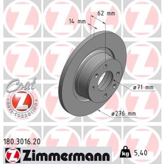 Jeu de 2 disques de frein arrière ZIMMERMANN 180.3016.20 pour CITROEN C5 3.0 V6 - 207cv