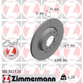Jeu de 2 disques de frein arrière ZIMMERMANN 180.3027.20 pour BMW Série 3 1.2 - 110cv