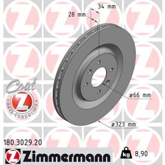Jeu de 2 disques de frein avant ZIMMERMANN 180.3029.20 pour CITROEN DS3 1.6 Racing - 203cv