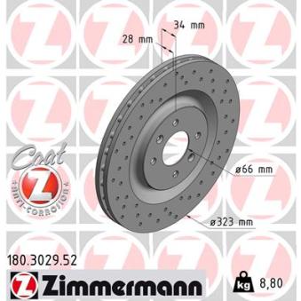 Jeu de 2 disques de frein avant ZIMMERMANN 180.3029.52 pour CITROEN DS3 1.6 Racing - 203cv