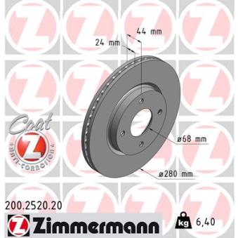 Jeu de 2 disques de frein avant ZIMMERMANN 200.2520.20 pour BMW Série 2 1.6 16V - 110cv