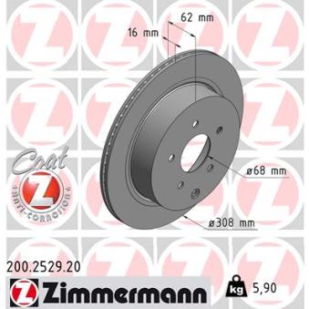 Jeu de 2 disques de frein arrière ZIMMERMANN 200.2529.20 pour INFINITI EX 3.7 - 310cv