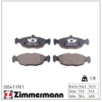 Jeu de 4 plaquettes de frein avant ZIMMERMANN OEM 90421736