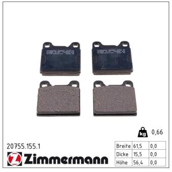 Jeu de 4 plaquettes de frein arrière ZIMMERMANN OEM 272911 Jeu de 4 plaquettes de frein arrière ZIMMERMANN OEM 272911