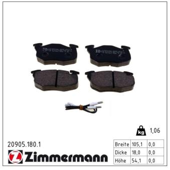 Jeu de 4 plaquettes de frein avant ZIMMERMANN OEM 425265 Jeu de 4 plaquettes de frein avant ZIMMERMANN OEM 425265