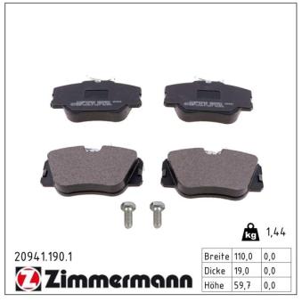 Jeu de 4 plaquettes de frein avant ZIMMERMANN 20941.190.1 pour DAEWOO LANOS E 320 - 220cv