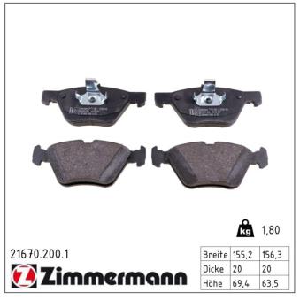 Jeu de 4 plaquettes de frein avant ZIMMERMANN OEM A0034202920 Jeu de 4 plaquettes de frein avant ZIMMERMANN OEM A0034202920