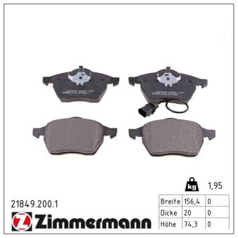 Jeu de 4 plaquettes de frein avant ZIMMERMANN OEM 1237132 Jeu de 4 plaquettes de frein avant ZIMMERMANN OEM 1237132