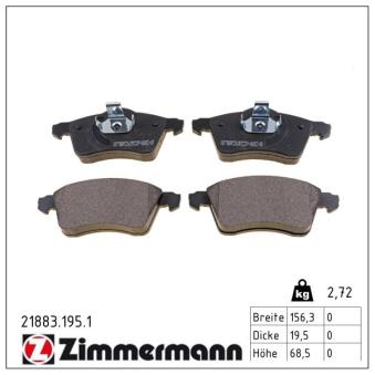 Jeu de 4 plaquettes de frein avant ZIMMERMANN OEM 7D0698151