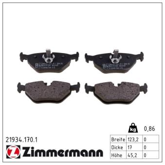 Jeu de 4 plaquettes de frein arrière ZIMMERMANN OEM 34216761241