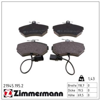 Jeu de 4 plaquettes de frein avant ZIMMERMANN OEM 8E0698151B