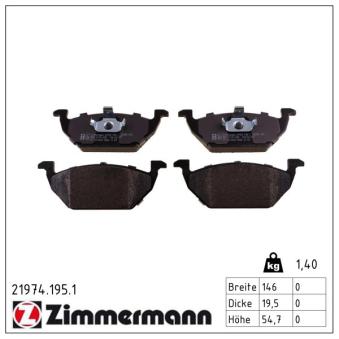 Jeu de 4 plaquettes de frein avant ZIMMERMANN OEM 6RD698151