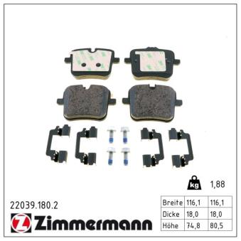Jeu de 4 plaquettes de frein arrière ZIMMERMANN OEM 34216885187