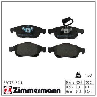 Jeu de 4 plaquettes de frein avant ZIMMERMANN 22073.180.1 pour MERCEDES-BENZ CITAN 110 CDI - 95cv