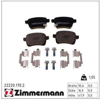 Jeu de 4 plaquettes de frein arrière ZIMMERMANN OEM 95517078