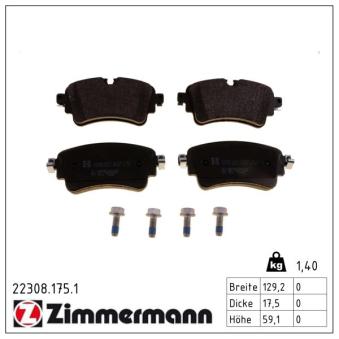 Jeu de 4 plaquettes de frein arrière ZIMMERMANN OEM 8W0698451R