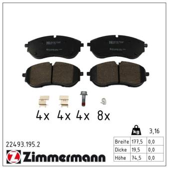 Jeu de 4 plaquettes de frein avant ZIMMERMANN OEM 65508206006 Jeu de 4 plaquettes de frein avant ZIMMERMANN OEM 65508206006