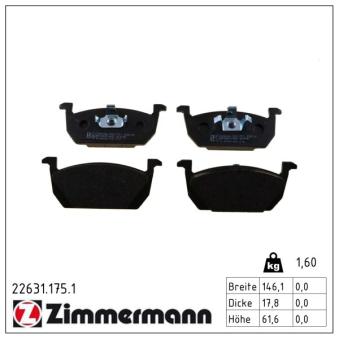 Jeu de 4 plaquettes de frein avant ZIMMERMANN 22631.175.1 pour KIA PRIDE 1.2 TSI - 110cv