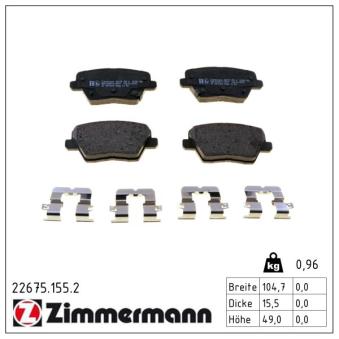 Jeu de 4 plaquettes de frein arrière ZIMMERMANN 22675.155.2 pour KIA PRO CEED 1.6 T-GDI GT - 204cv