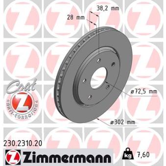 Jeu de 2 disques de frein avant ZIMMERMANN OEM 4721995AB