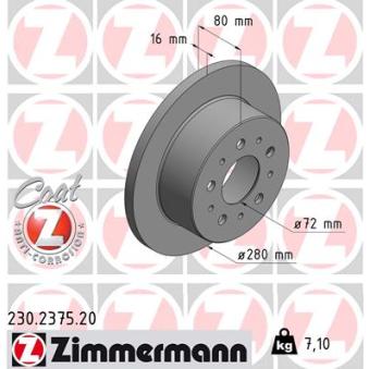 Jeu de 2 disques de frein arrière ZIMMERMANN OEM 51749274