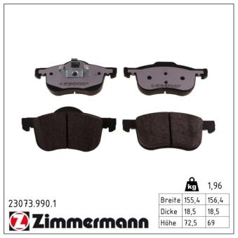 Jeu de 4 plaquettes de frein avant ZIMMERMANN OEM 30648385 Jeu de 4 plaquettes de frein avant ZIMMERMANN OEM 30648385