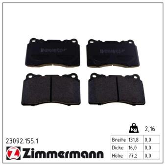 Jeu de 4 plaquettes de frein avant ZIMMERMANN OEM 30645135