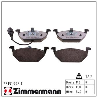 Jeu de 4 plaquettes de frein avant ZIMMERMANN OEM 1J0698151G Jeu de 4 plaquettes de frein avant ZIMMERMANN OEM 1J0698151G